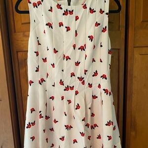 Anne Klein White Midi Skirt with Red Floral Design
